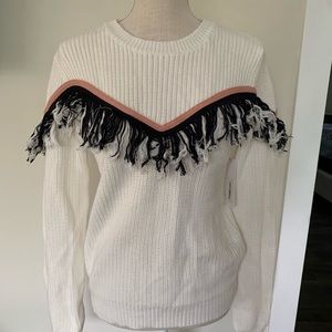 White Sweater with Fringe Design
